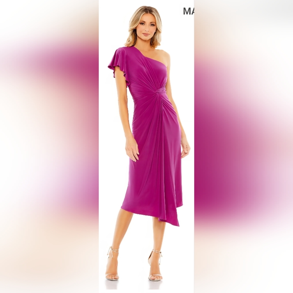 GB11 Mac Duggal Women's One Shoulder Midi Length Dress, Sze 12